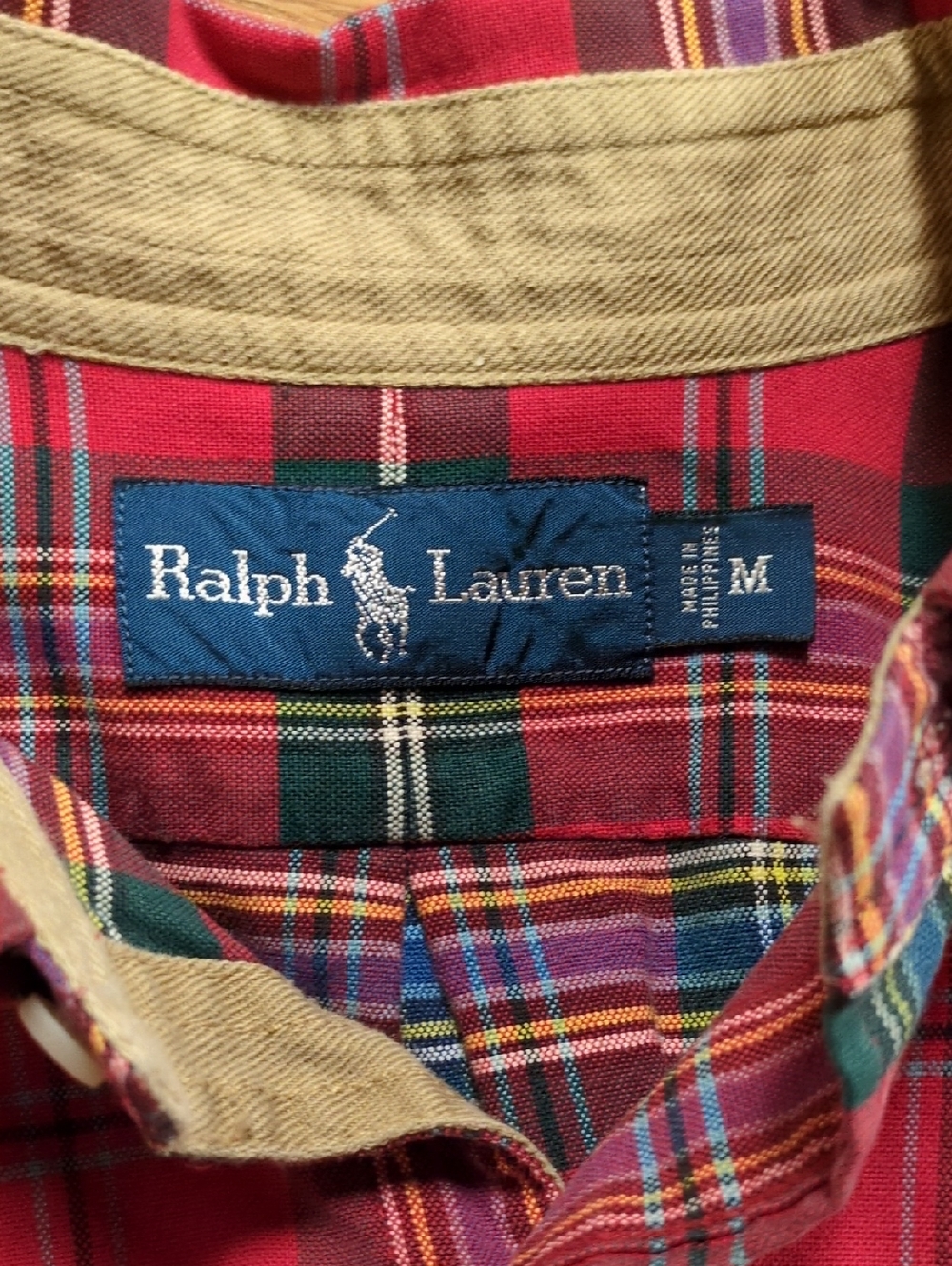 Ralph Lauren Vintage Red Plaid 100% Cotton Button Down Shirt Size Medium - Picture 8 of 11